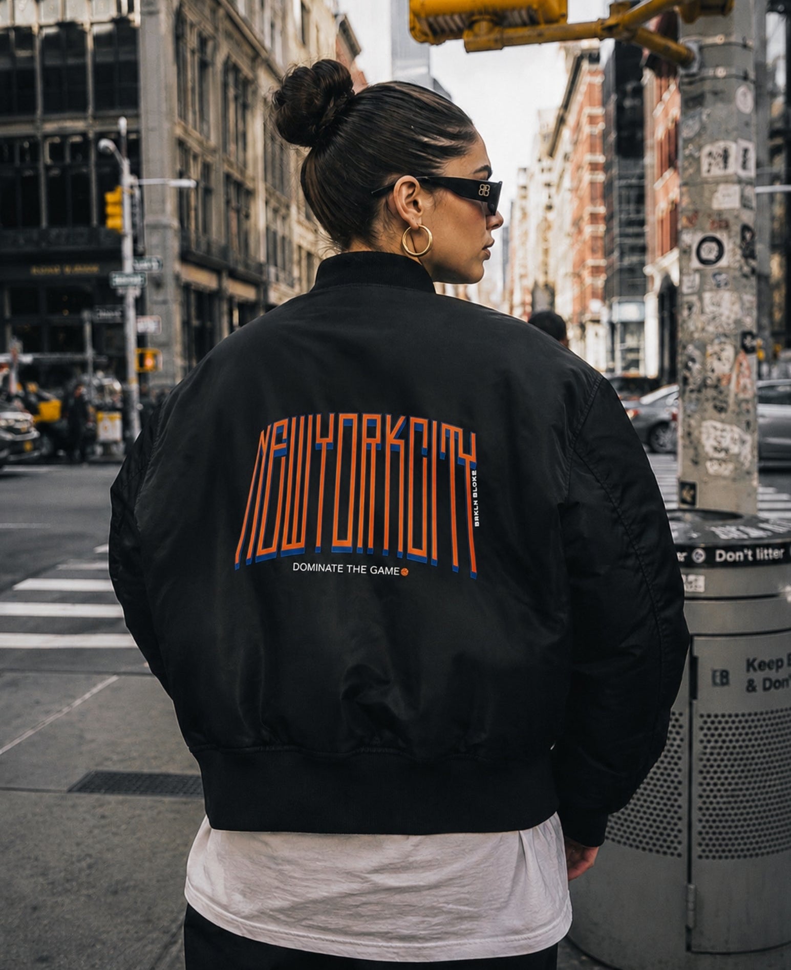 REVERSIBLE NEW YORK CITY BOMBER JACKET - BLACK