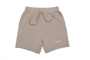 Old English Embroidered Sweat Shorts - Tan